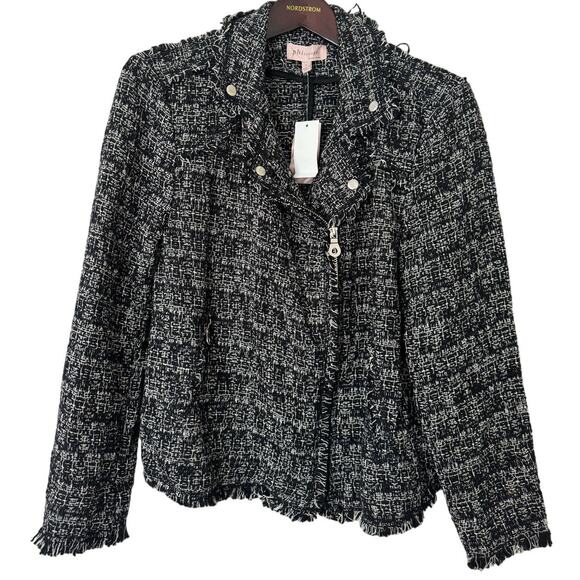 Philosophy Black and White Tweed Raw Hem Zip Front‎ Jacket Size L NWT - Picture 1 of 6